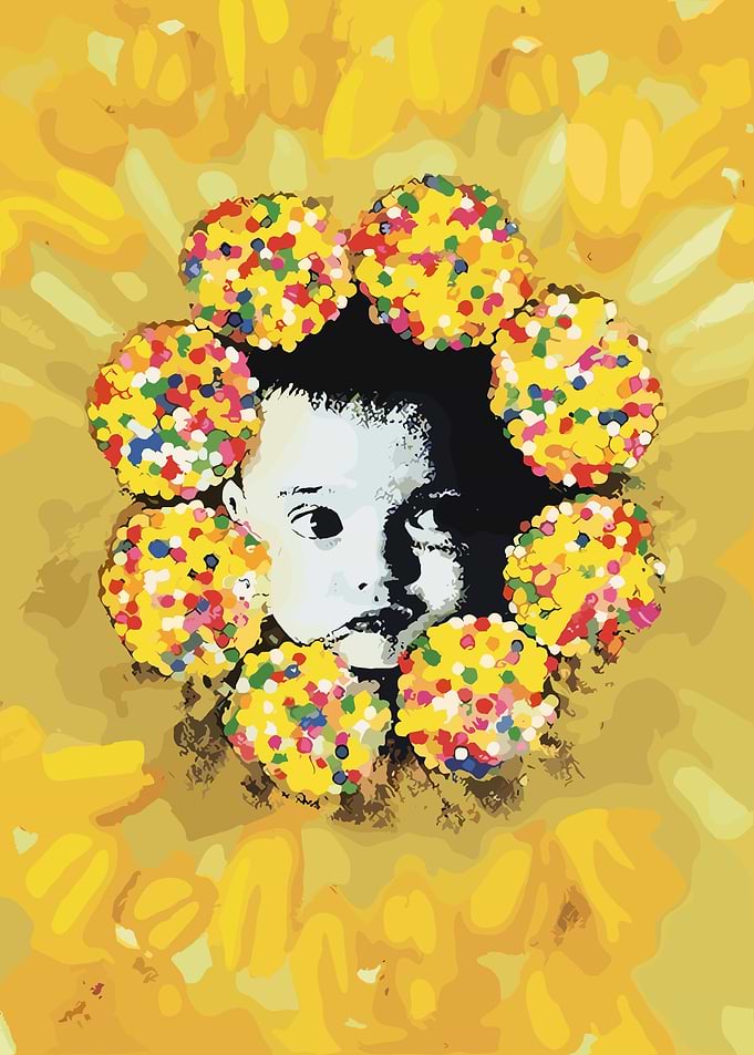 Child's Face in Floral Frame
