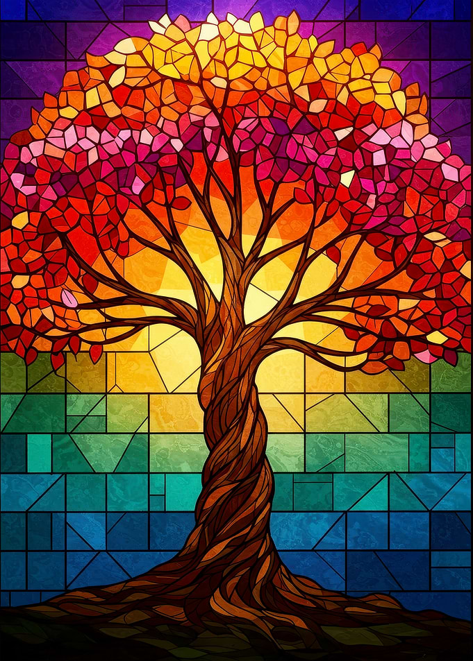 Stained Glass Autumn Tree
