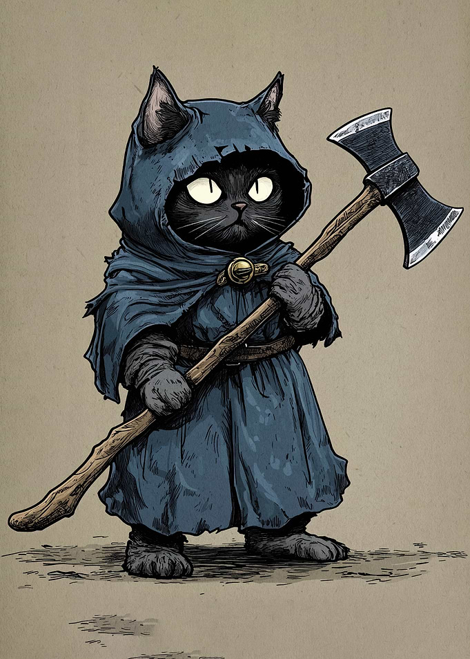 Hooded Cat Warrior with Axe