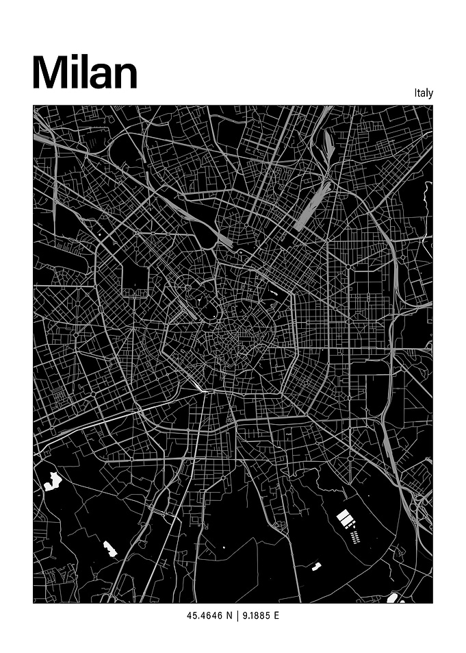 Milan Black and White Map