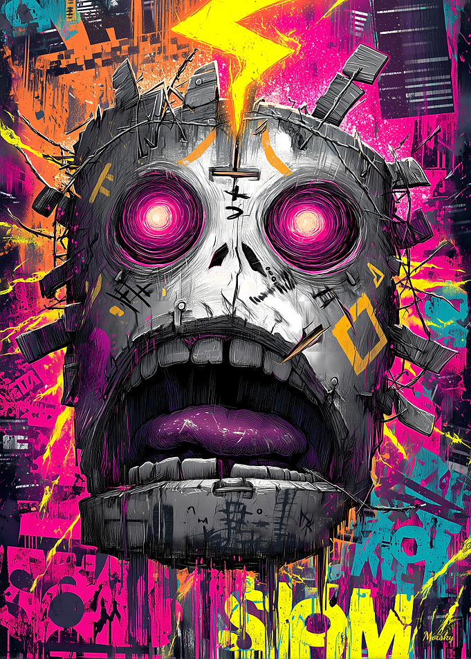 Neon Skull – Cyberpunk Expressionist Graffiti