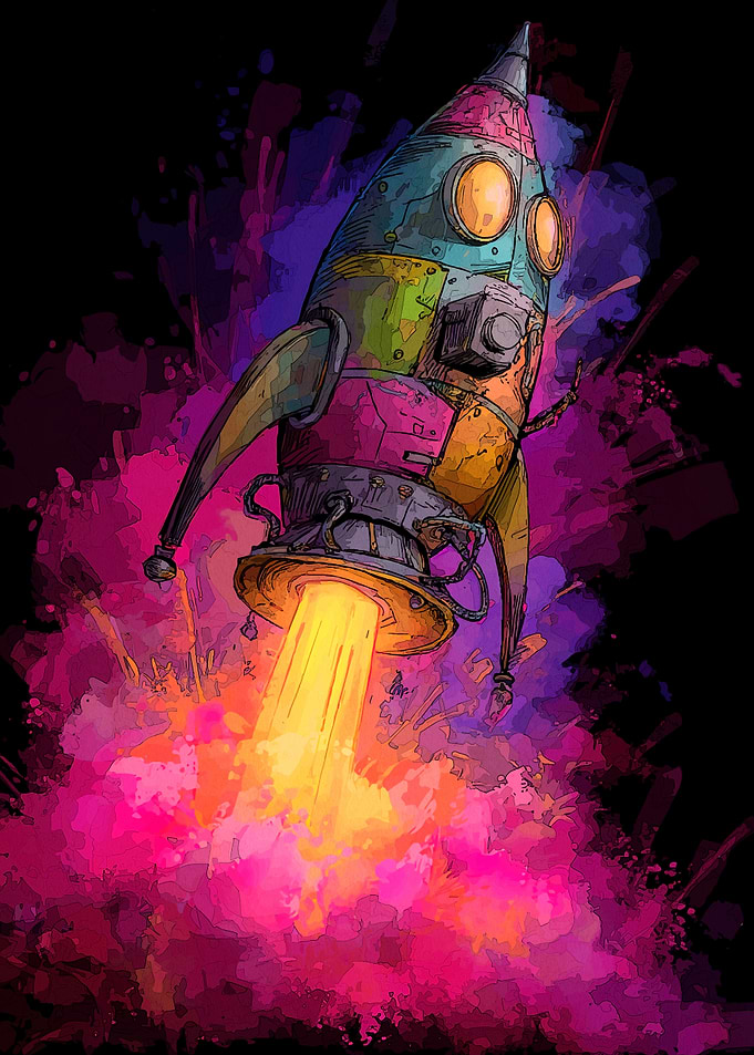 Colorful Rocket Launching Space