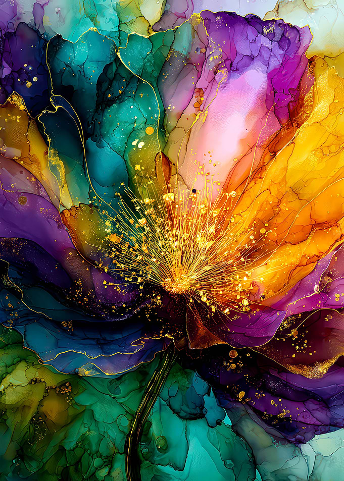 Abstract Floral Art with Gold Accents