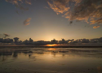 Sunset Reflection on Wet Beach Sand