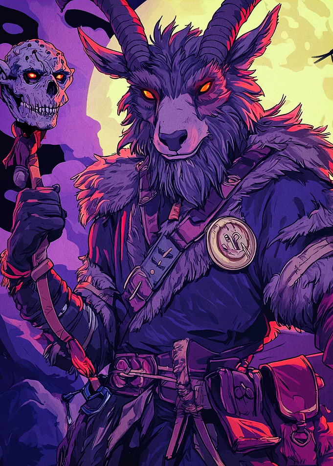 Anthropomorphic Goat Warrior with Skull Staff