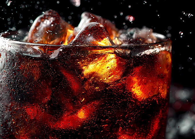Refreshing Cola with Ice Cubes