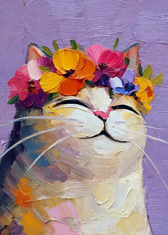 Cat with Flower Crown Painting