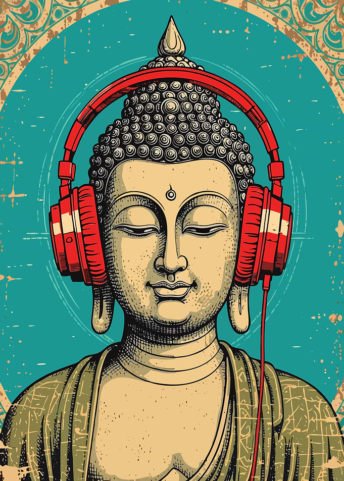 Buddha with Headphones Illustration