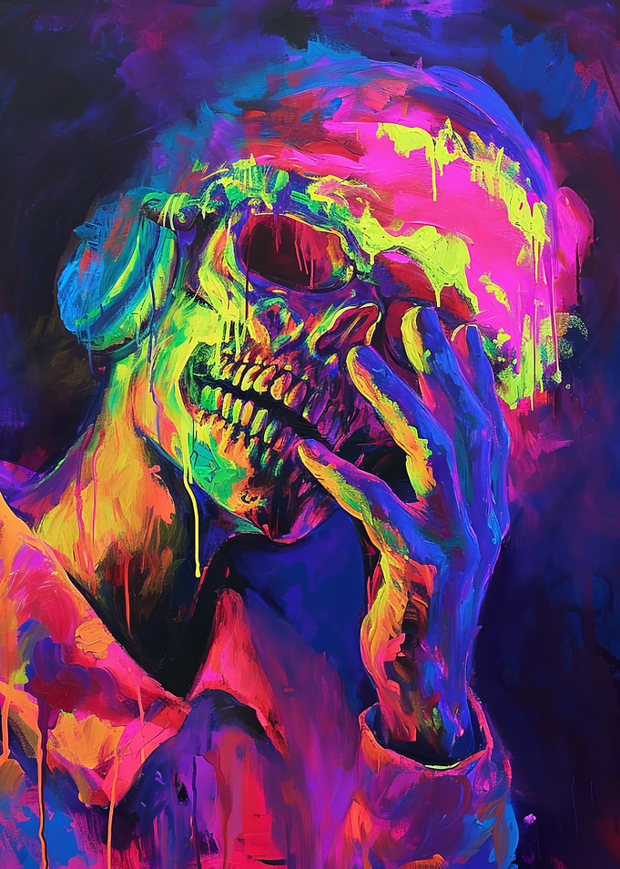 Colorful Skull with Hand Abstract Painting