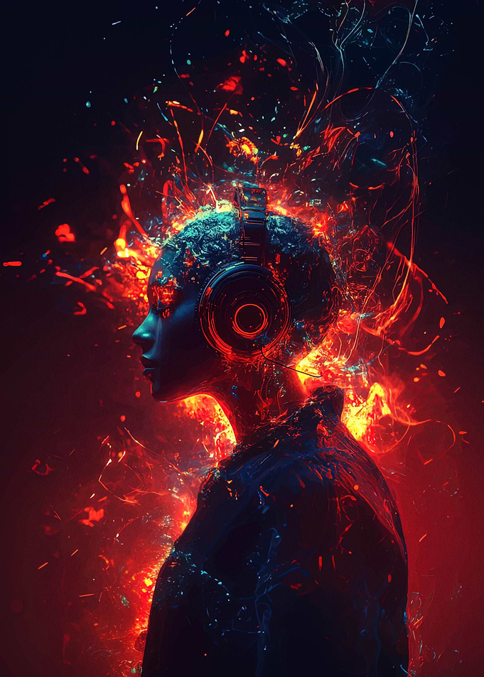 Fiery Music Headphone Portrait