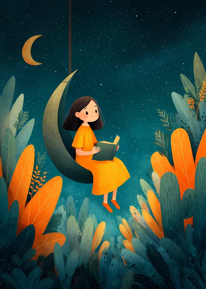 Girl Reading on the Moon