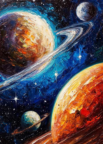Planets in Space Oil Painting