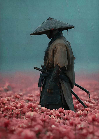 Samurai in Field of Flowers