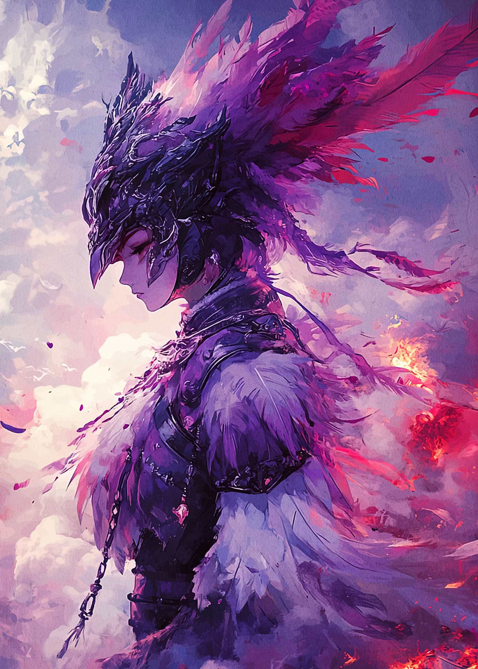 Feathered Warrior in Purple Hues
