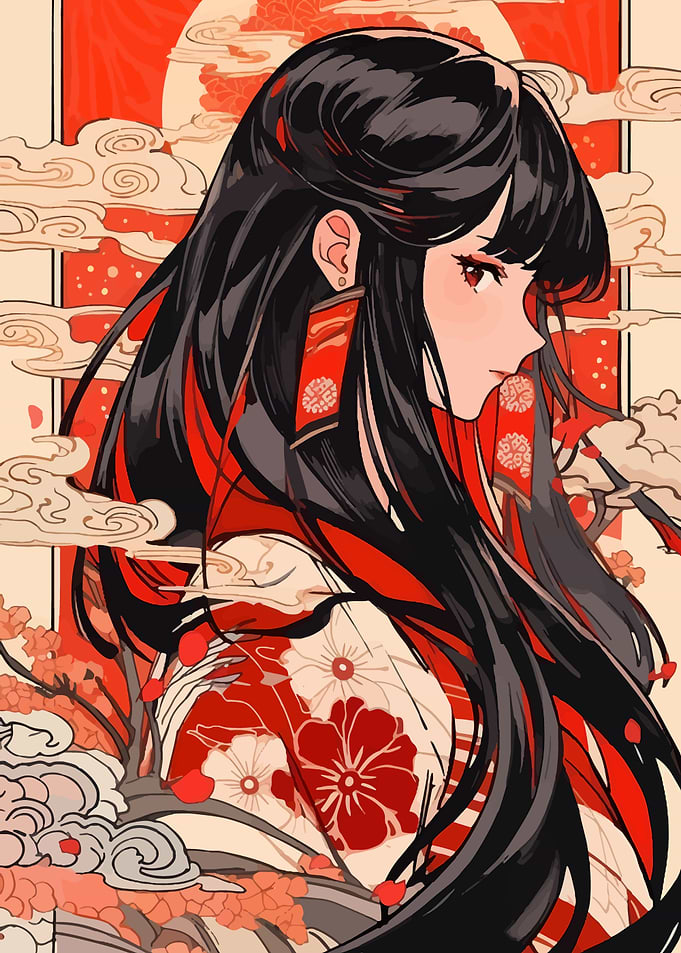 Anime Girl in Kimono with Floral Design