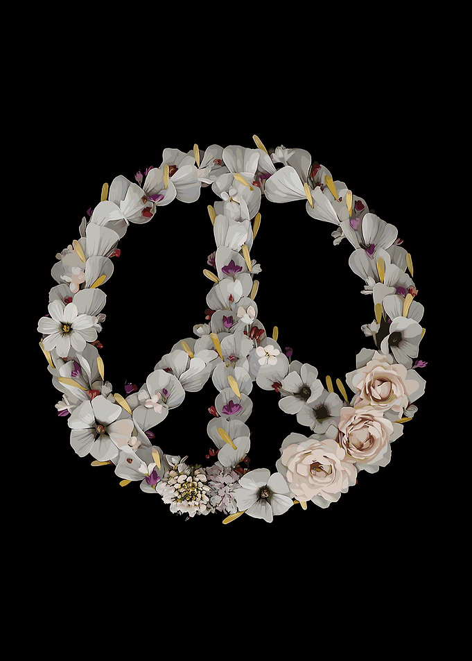 Floral Peace Sign on Black Background