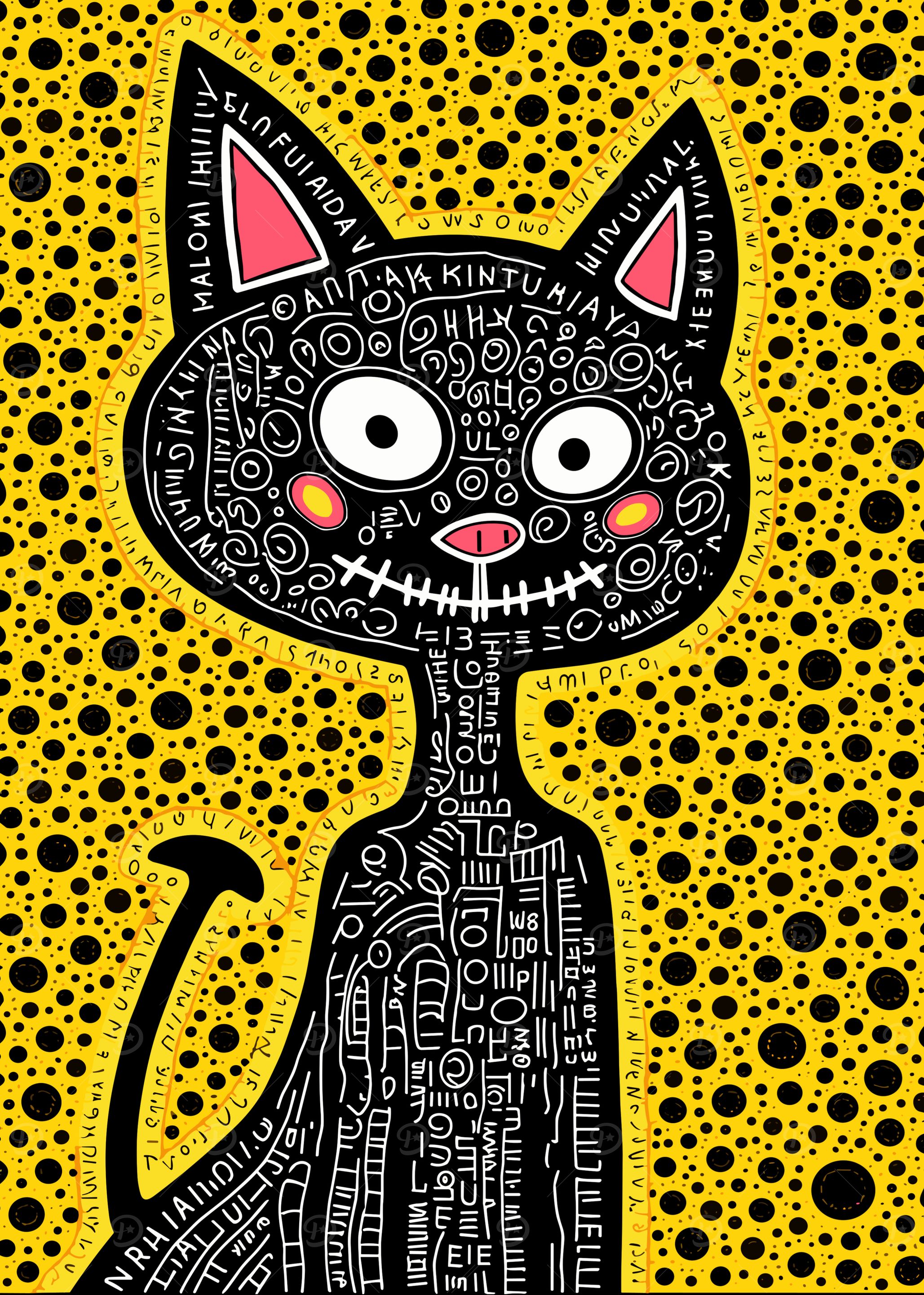 Abstract Black Cat on Yellow Background