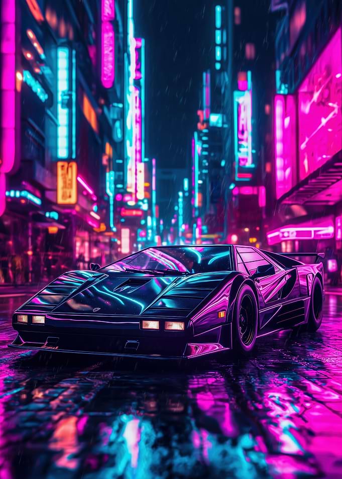 Cyberpunk Car in Neon Cityscape