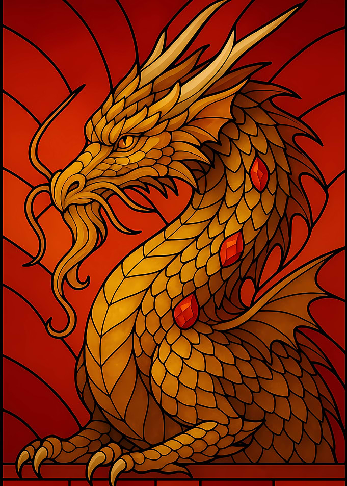 Golden Dragon Stained Glass Illustration