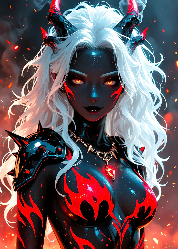 Fiery Demon Woman with White Hair