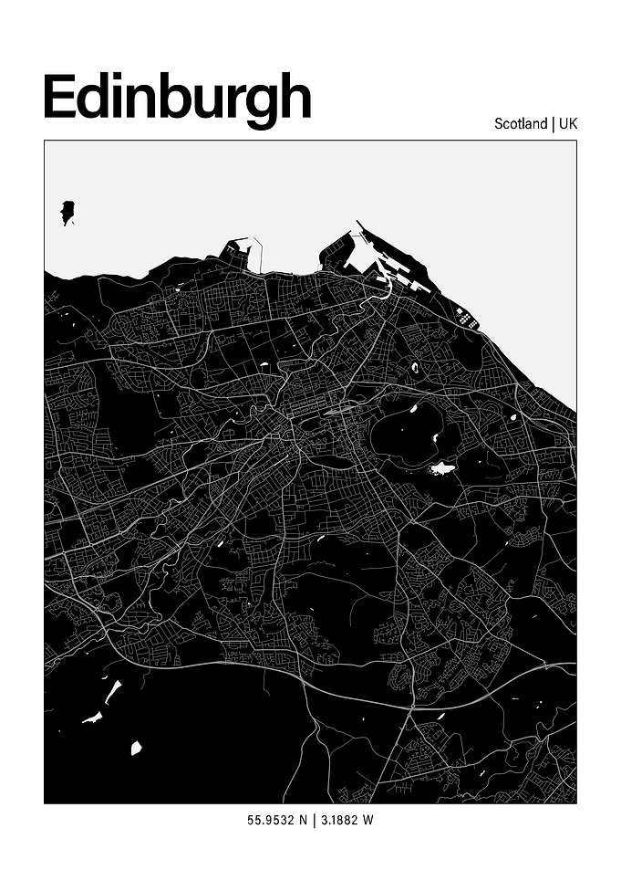 Edinburgh Black and White Map