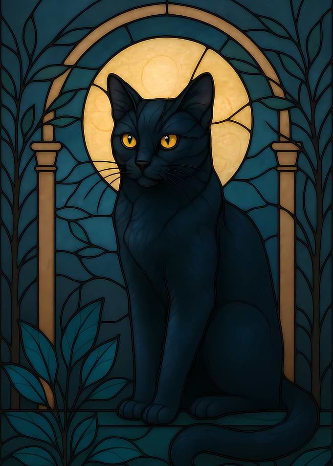 Black Cat Stained Glass Art