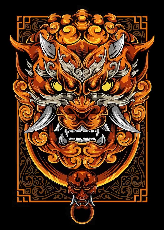 Japanese Demon Mask Illustration