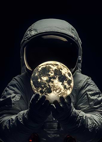 Astronaut Holding Glowing Moon