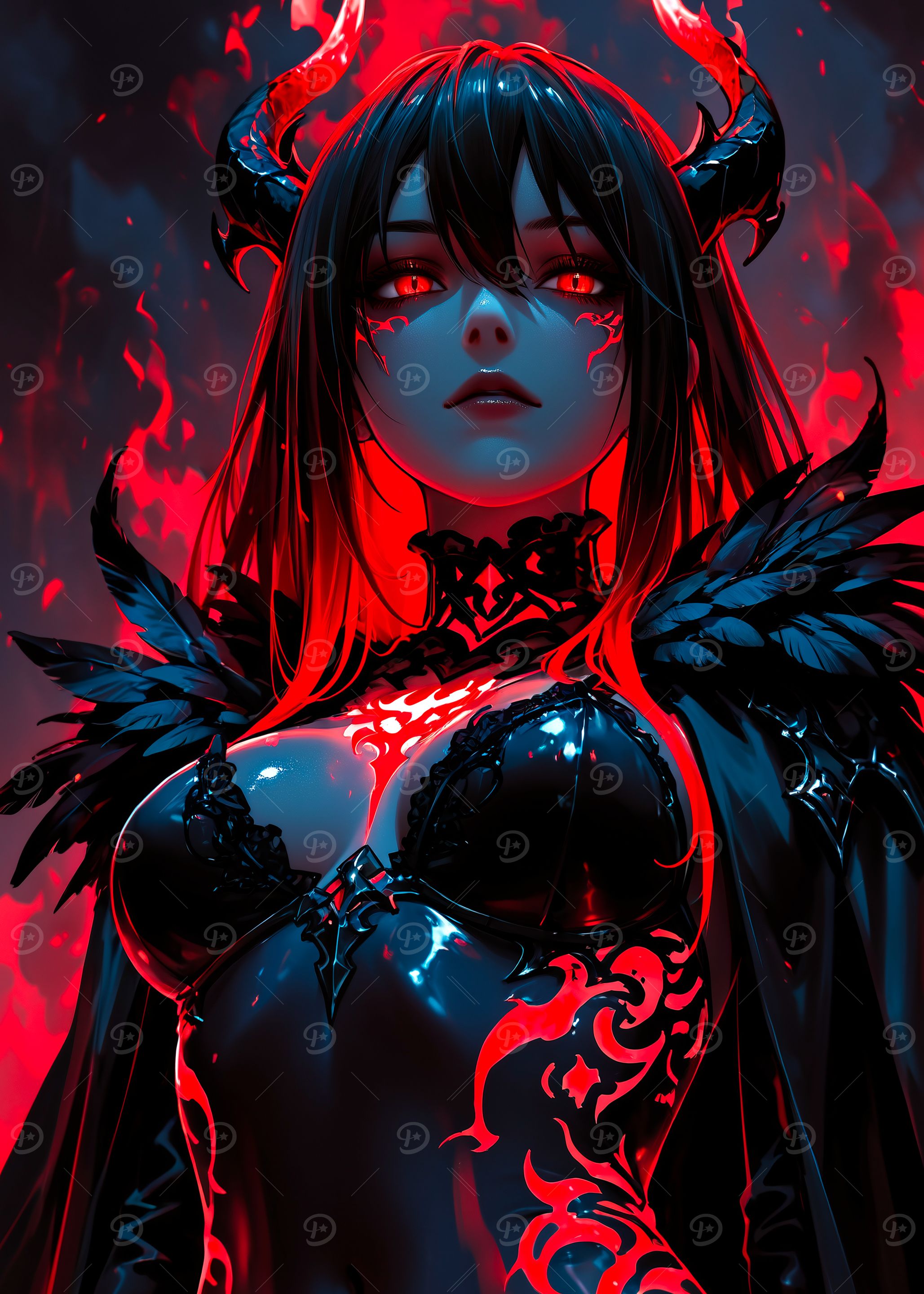Demon Girl with Red Accents