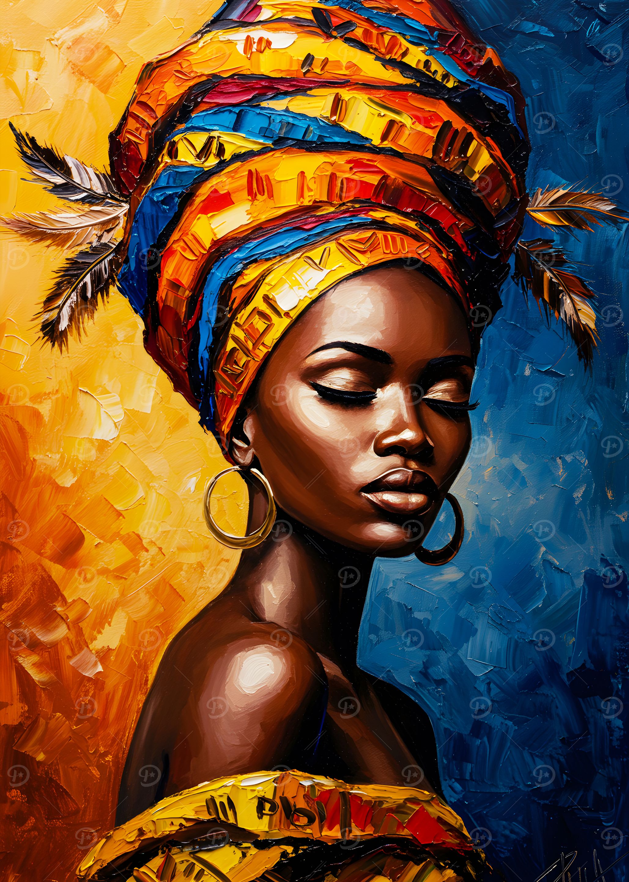 African Woman Portrait with Colorful Turban