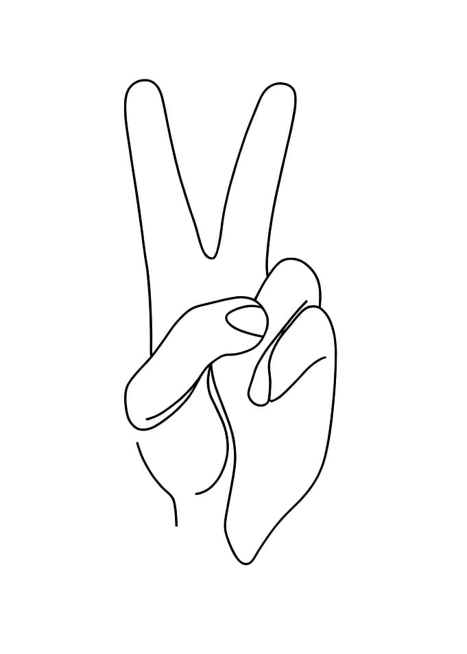 Minimalist Peace Sign Hand Gesture Line Art