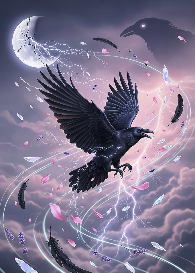 Pastel Goth Raven in Stormy Sky Digital Art
