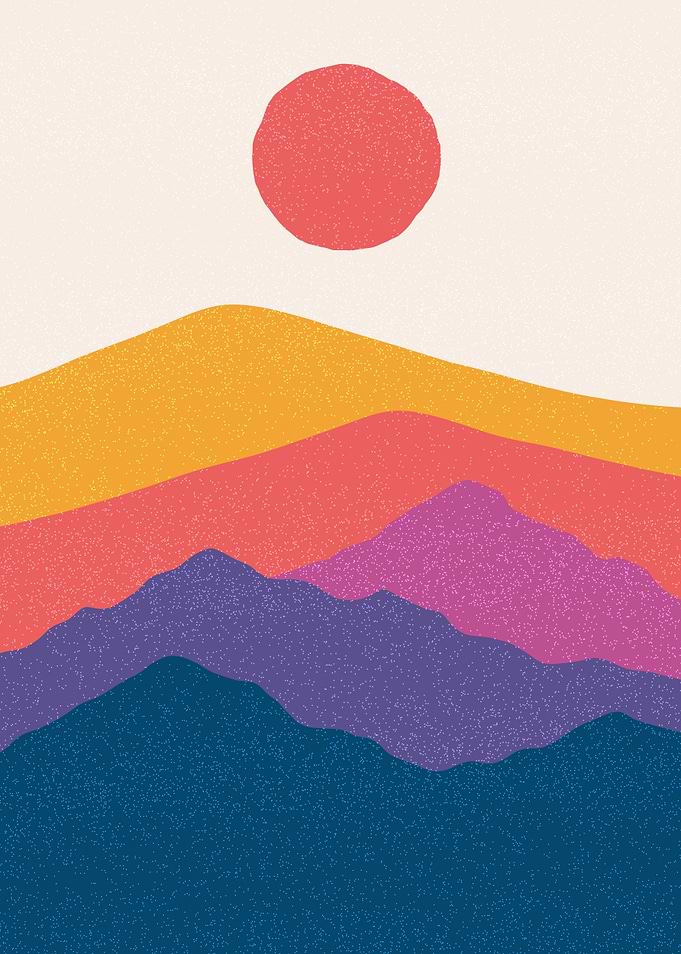 Colorful Mountain Landscape with Sun
