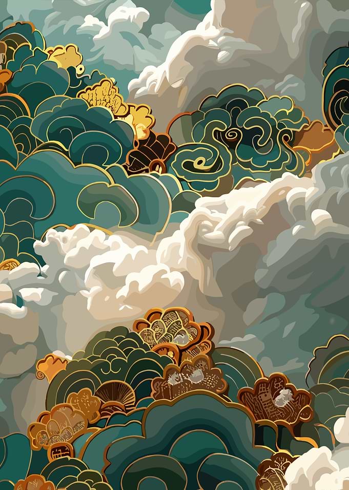 Stylized Clouds with Golden Accents