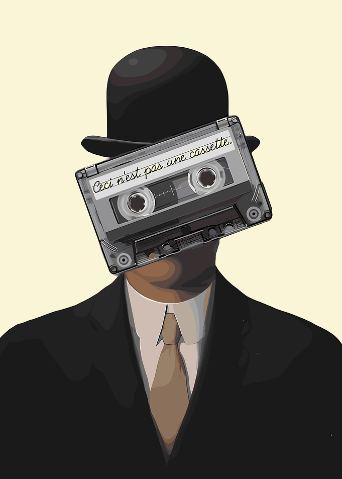 Surreal Cassette Man in Suit