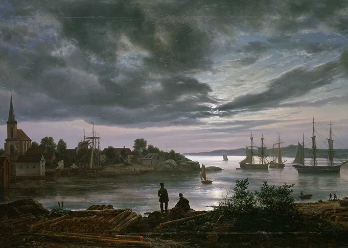 Seascape Painting with Ships and Figures