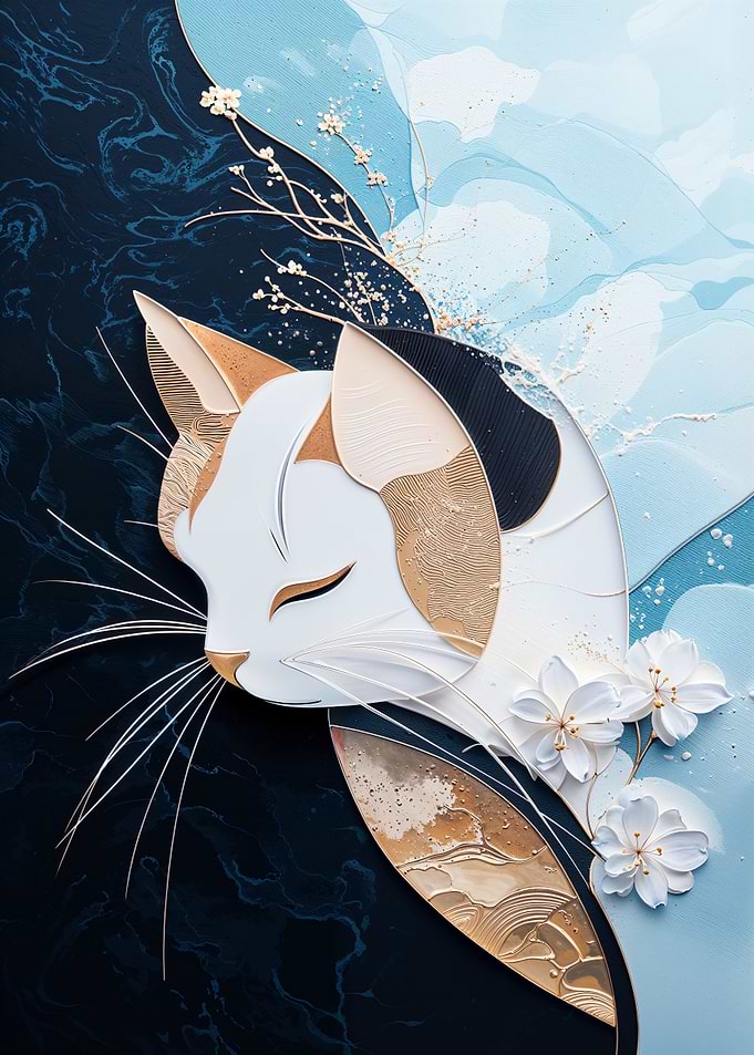 Elegant Cat Art with Floral Accents
