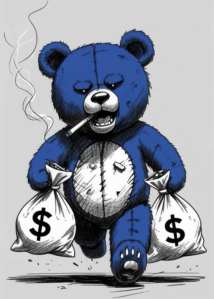 Blue Teddy Bear with Money Bags