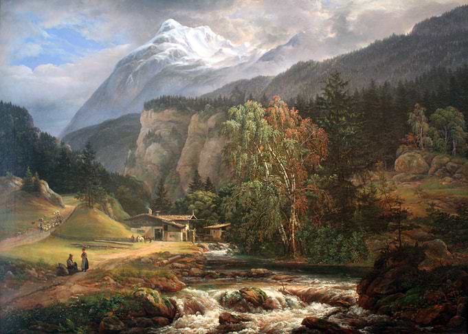 Mountain Landscape with Stream and Figures