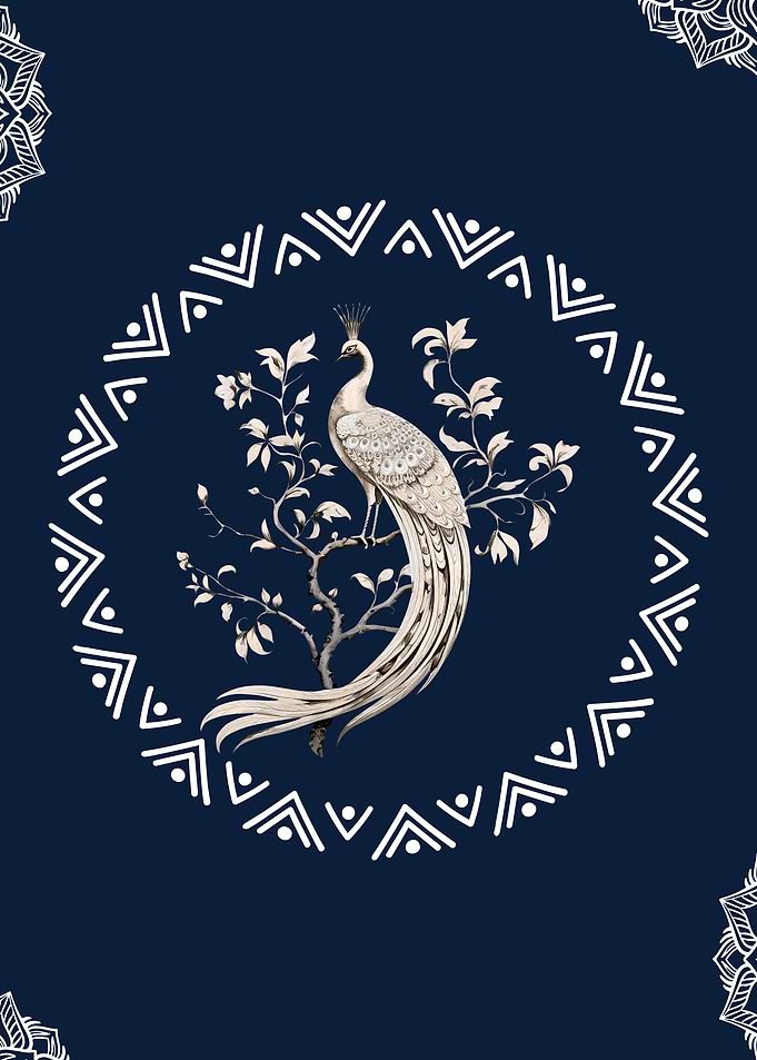 Elegant Peacock on Navy Background