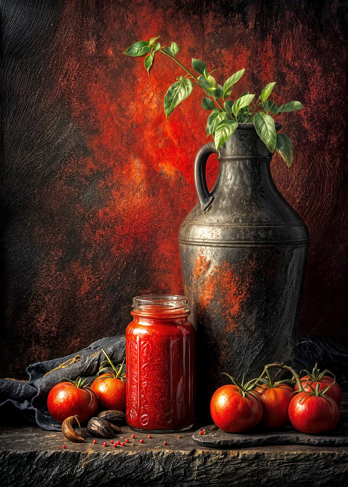 Tomato Still Life with Jar and Vase