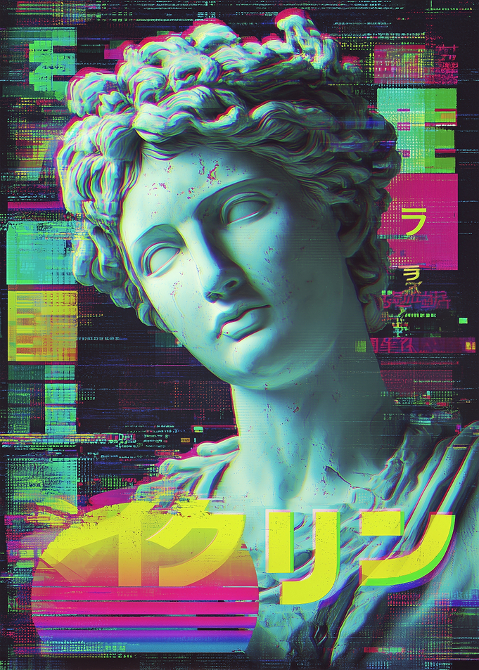 Vaporwave Statue with Glitch Effects