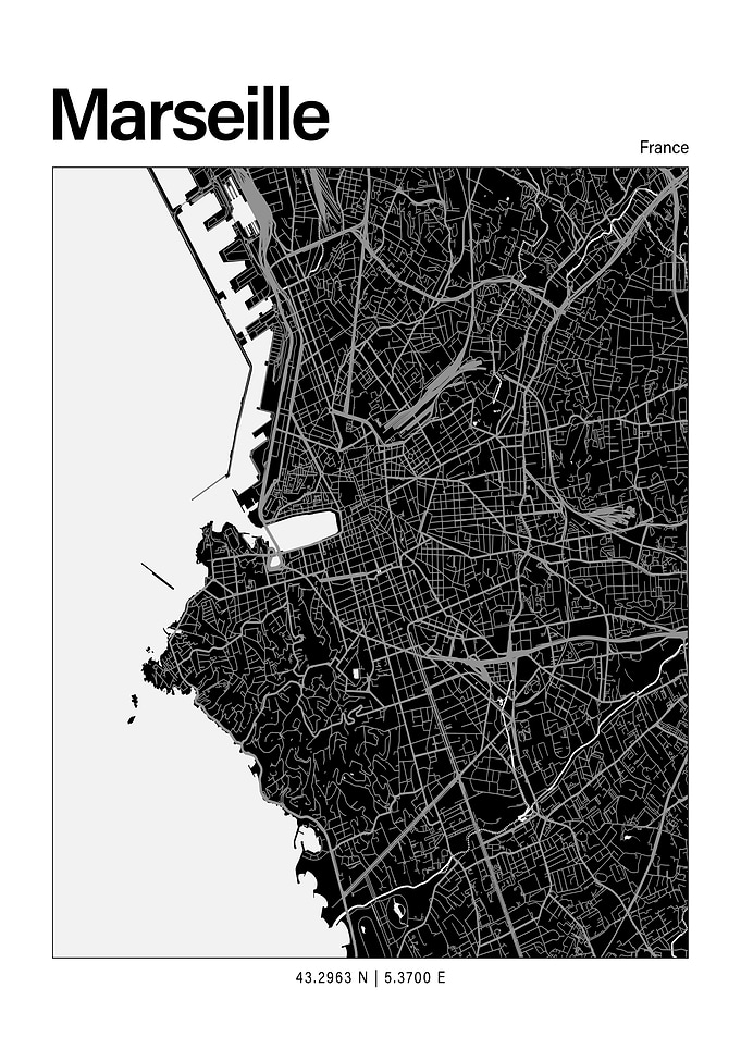 Marseille Black and White Map