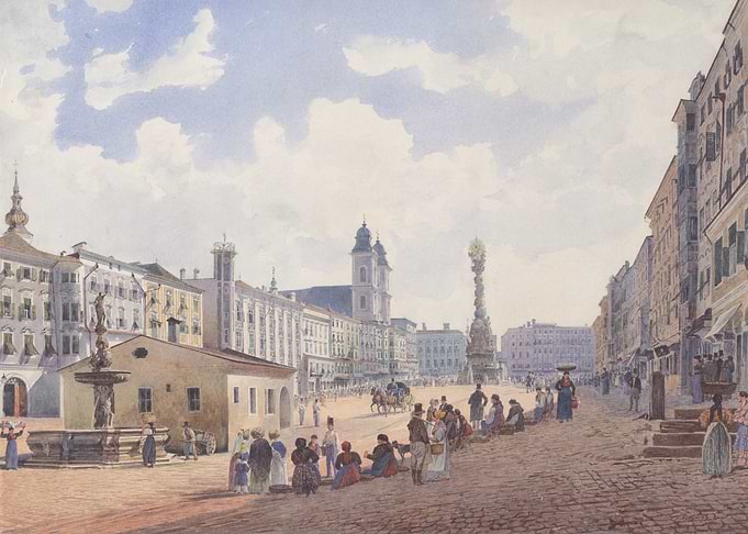 Historical City Square Watercolor Painting
