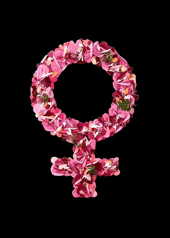 Floral Venus Symbol on Black Background