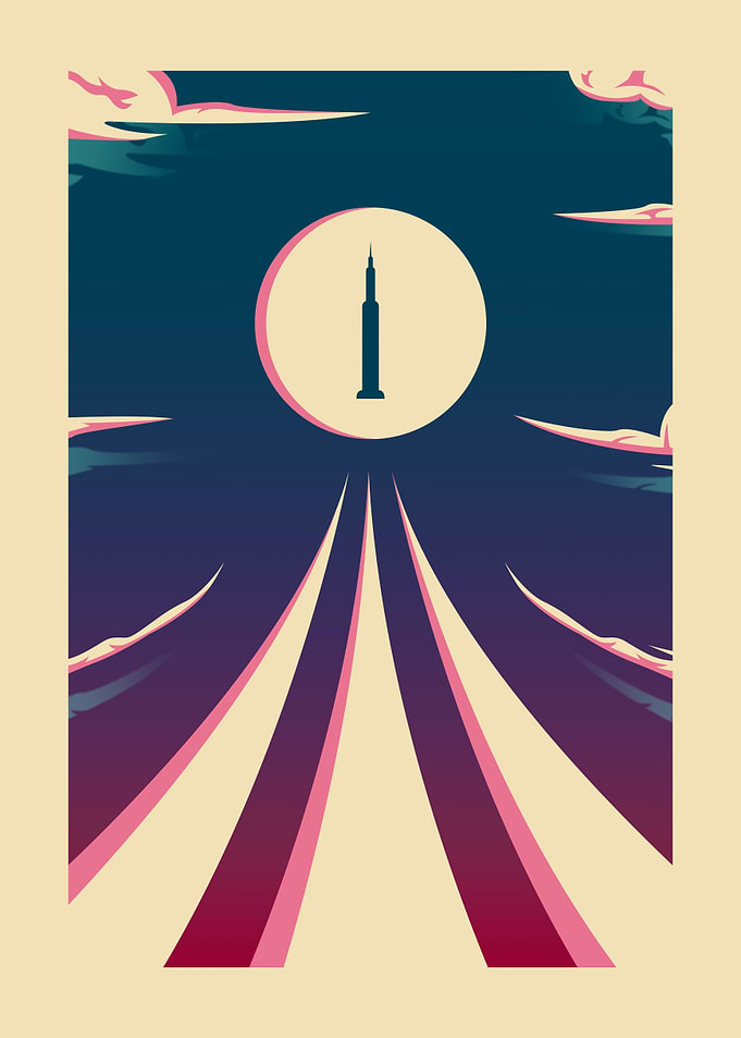 Rocket Launch Degrade Blue Art