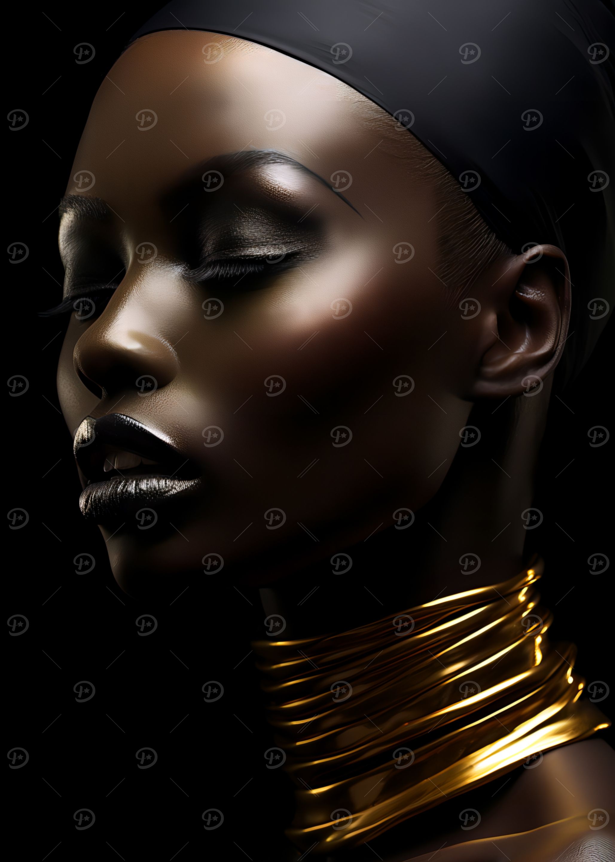 Elegant Woman with Golden Collar