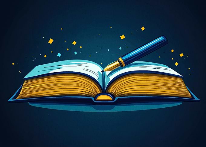 Open Book and Pen Illustration