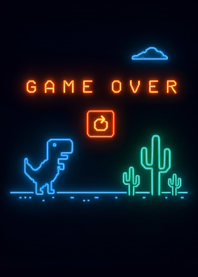 Neon Game Over Dinosaur Desert