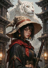 Fantasy Woman with Tiger and Sword